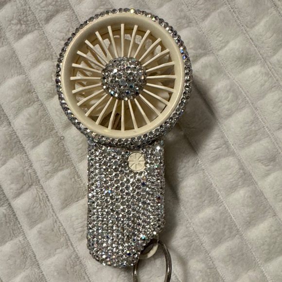Portable Silver Rhinestone Handheld Fan - Picture 4 of 4